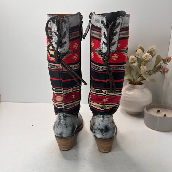 Dingo Western Southwest Neoprene Knee High Boot Black/White/Red Women 7M NWB - Picture 4 of 11